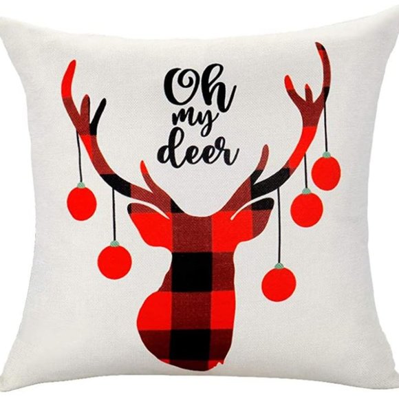 4 Farmhouse Christmas Throw Pillow Covers 18"x18" Linen Let It Snow Farm Fresh - Picture 8 of 11